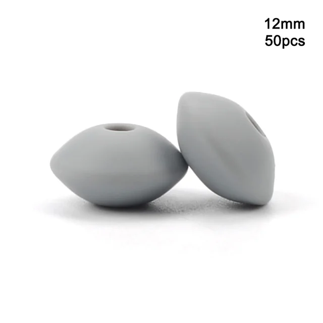 LOFCA 50pcs 12mm Silicone Lentil Beads Baby Teething Beads BPA-Free Food Grade Making Baby Oral Care Pacifier Chain  Accessorise light grey