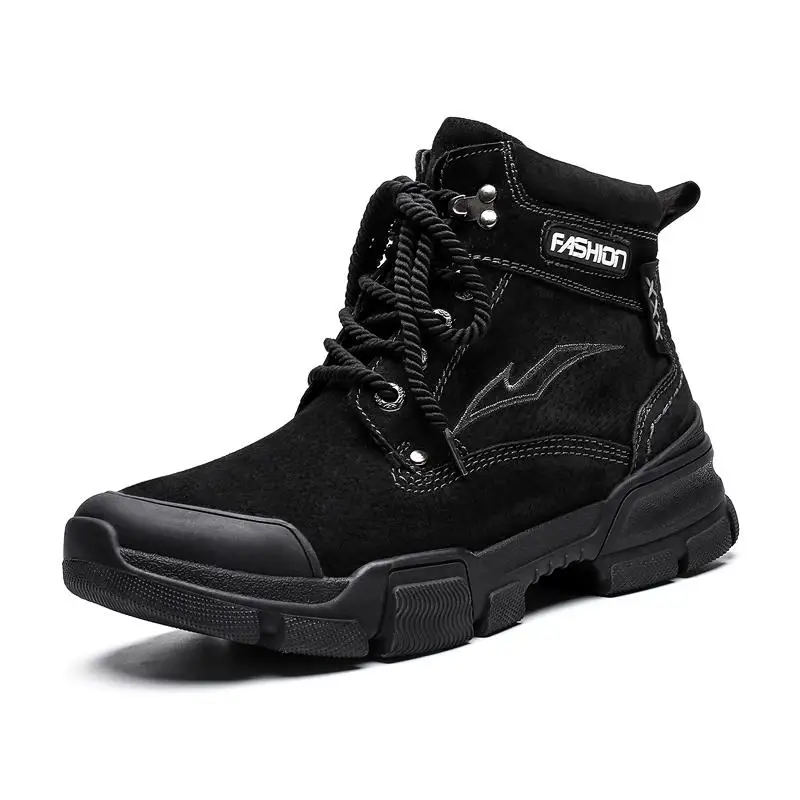 Новые зимние мужские ботинки плюшевые теплые ботильоны Водонепроницаемые кожаные зимние ботинки уличные военные ботинки мужская обувь Большие размеры 38-46 - Цвет: No Plush Black