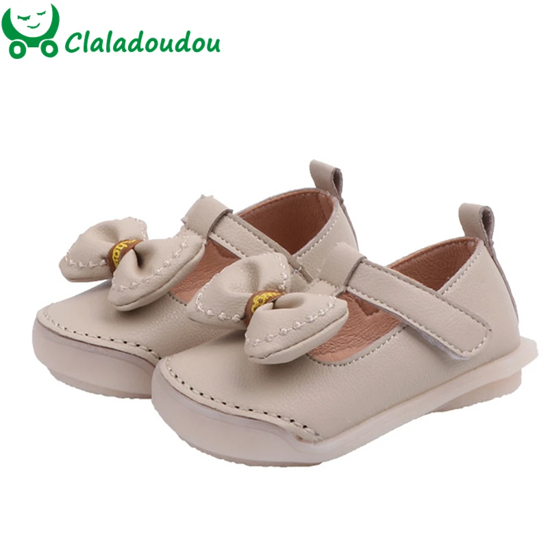 

Kids Girls Width Toe Pu Leather Shoes Baby Comfortable Strap Shoes For Infant Girls Butterfly-knot Flats Claladoudou 12-14cm
