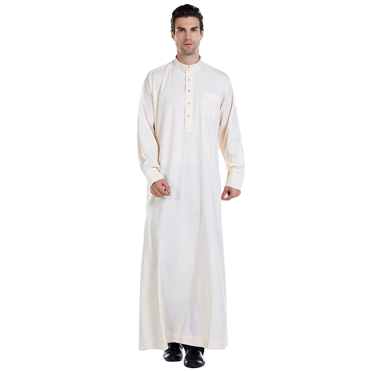 Muslim Middle East Men's Long Sleeves Ramada Robe Arab Crew Neck  Islamic Solid Color Kaftan Thawb Maxi-Muslim  Dubai Long Abaya