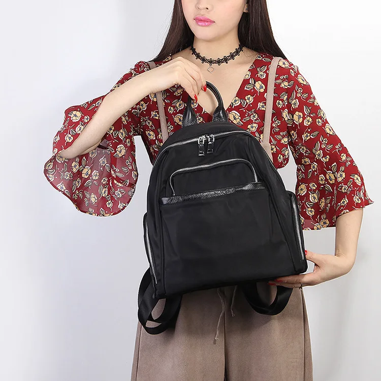 

2019 Spring And Summer New Style Leather Backpack WOMEN'S Bag Europe And America Light Waterproof Nylon Oxford Cloth Backpack Sc