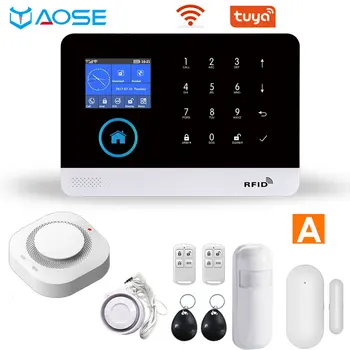 

YAOSE Wifi Home Security GSM Alarm With Smoke Detector Motion Sensor For IOS Android Tuya app control Wireless alarm System