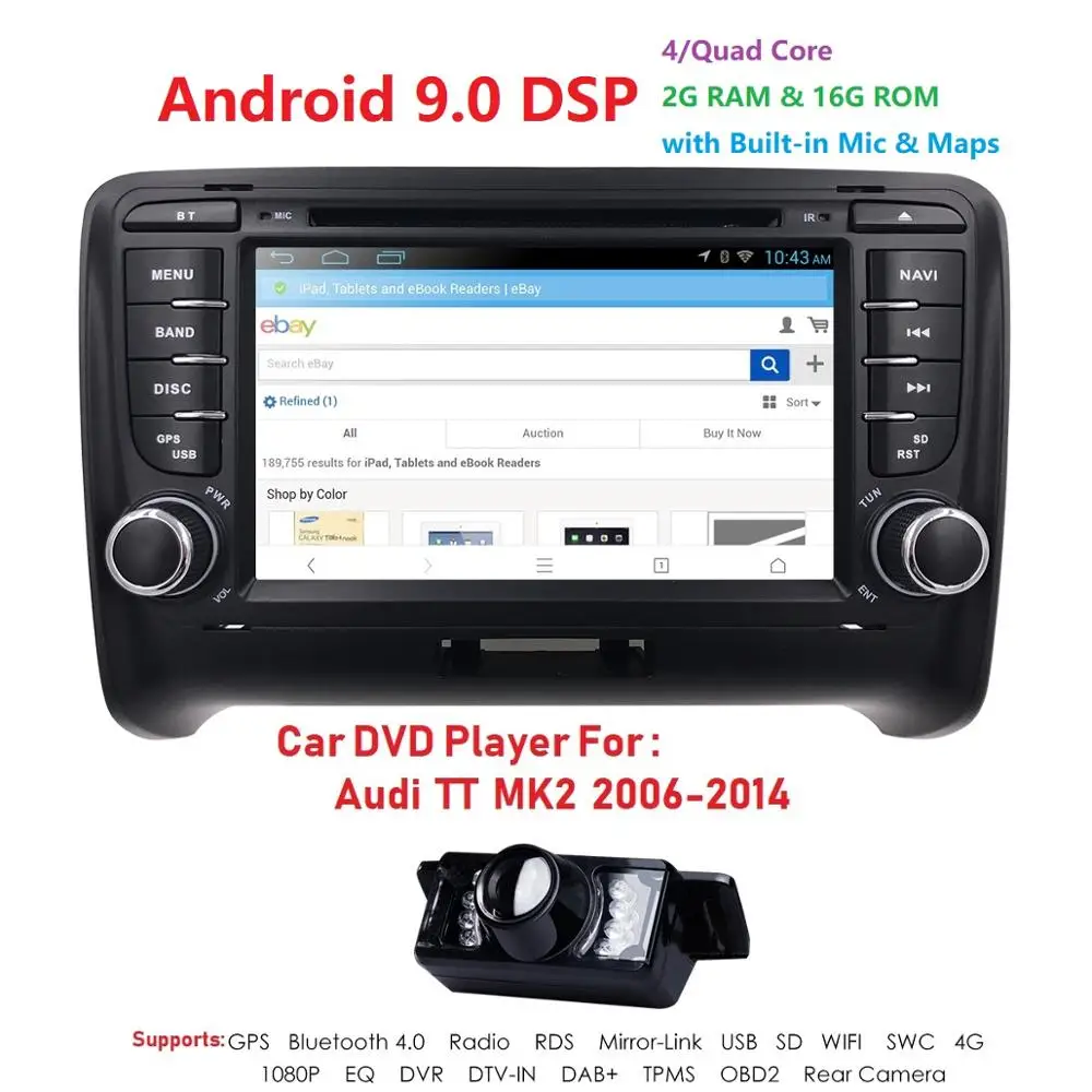 Perfect Android 9.0 4-Core Car Radio Stereo DVD Player GPS Navigation For AUDI TT MK2 DAB OBD2 Bluetooth Headunit +Free Rear Camera+Map 0