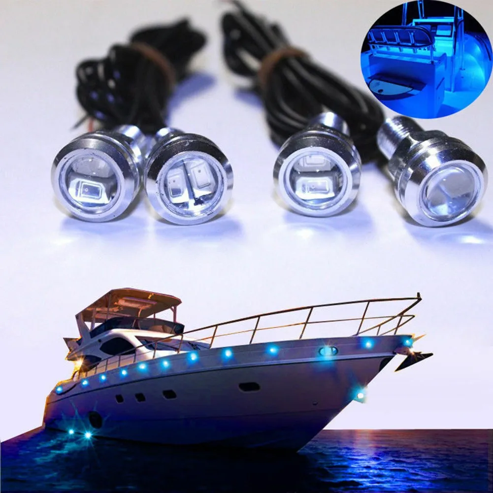 4Pcs 12V Marine Boat Transom LED Stern Light Round White LED Tail Lamp