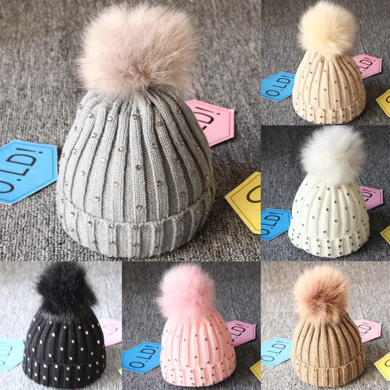 

Newborn Kids Baby Boys Girls Beanie Cap Pom Hat Winter Warm Crochet Knit Bobble Wool Warm Winter