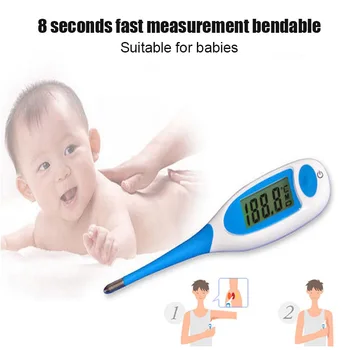 

Digital Body Thermometer Flexible Soft Head 2 Colors Backlight Waterproof Armpit Temperature Meter Children Adults