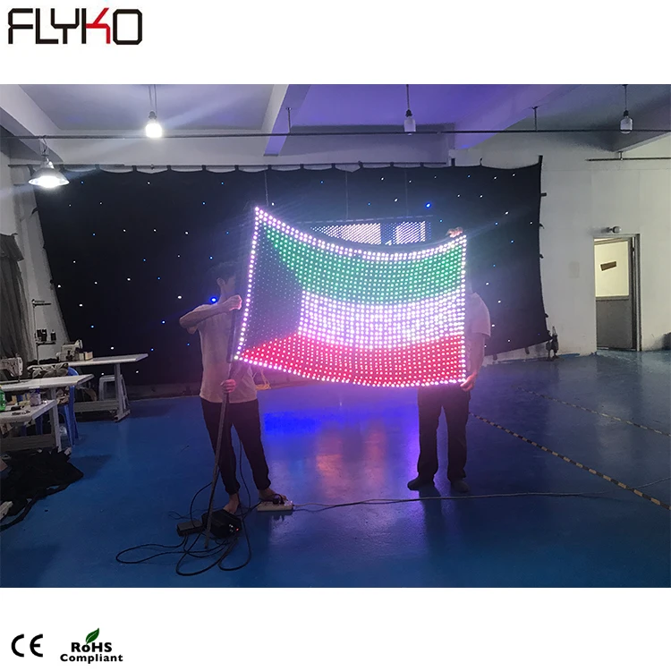 Free shipping fireproof cloth wedding decoration  P30mm 3 in 1 full color LED video curtain vision flag