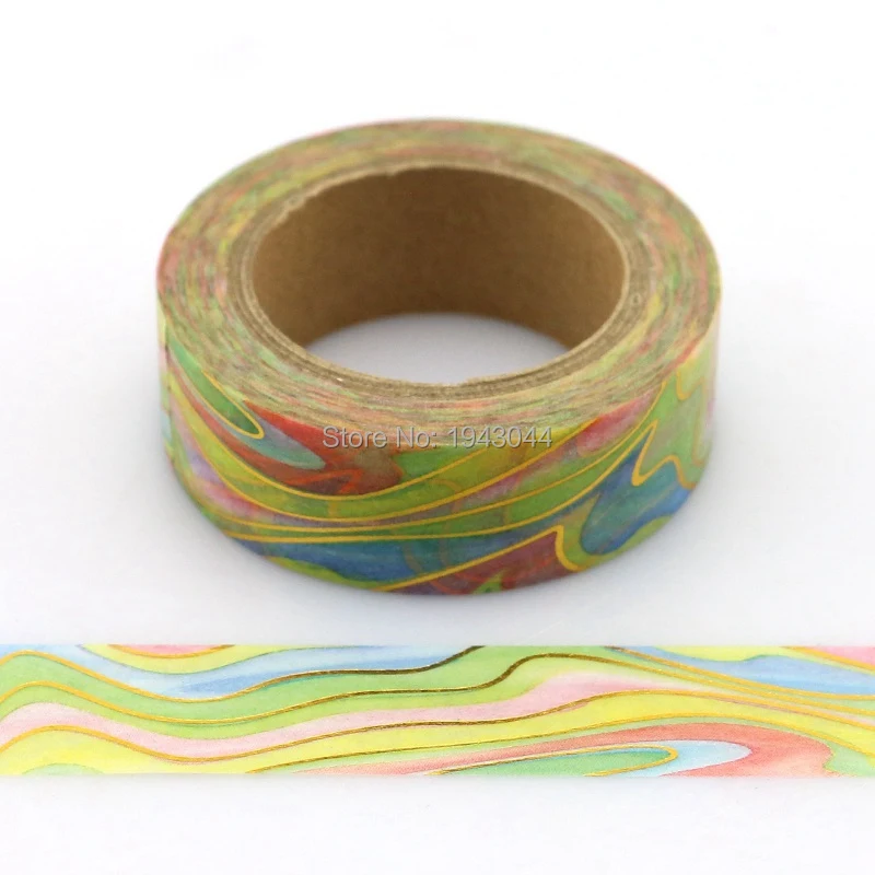 

1pc Golden Rainbow Marble Foil Washi Tape Watermark Japanese Paper DIY Masking Tape Adhesive Tapes Stickers Decorative Tapes