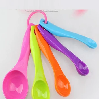 

5pcs/set Baby Measuring Scale Spoon Plastic Colorful Flatware Utensil Set Kit Measuring Newbron Feeding Spoon Toddler 0-24 Month