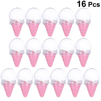 

16PCS Plastic Ice Cream Design Gift Boxes Round Clear Top Candy Storage Boxes Party Favors Container for Party Home Decor (Yello