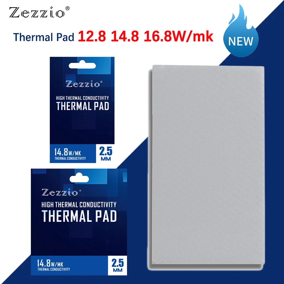 Zezzio-dissipação de Calor Silicone Pad para Cpu Gpu Ram Motherboard Alto Desempenho Multifuncional Pad Térmica 12.8 14.8 16.8w mk