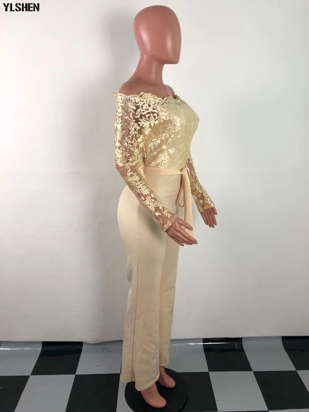 Women Jumpsuit Sexy Lace Ladies Jumpsuits Party Casual Wide Leg Overalls Off Shoulder Long Sleeve Romper Skinny Rompers Trousers 37