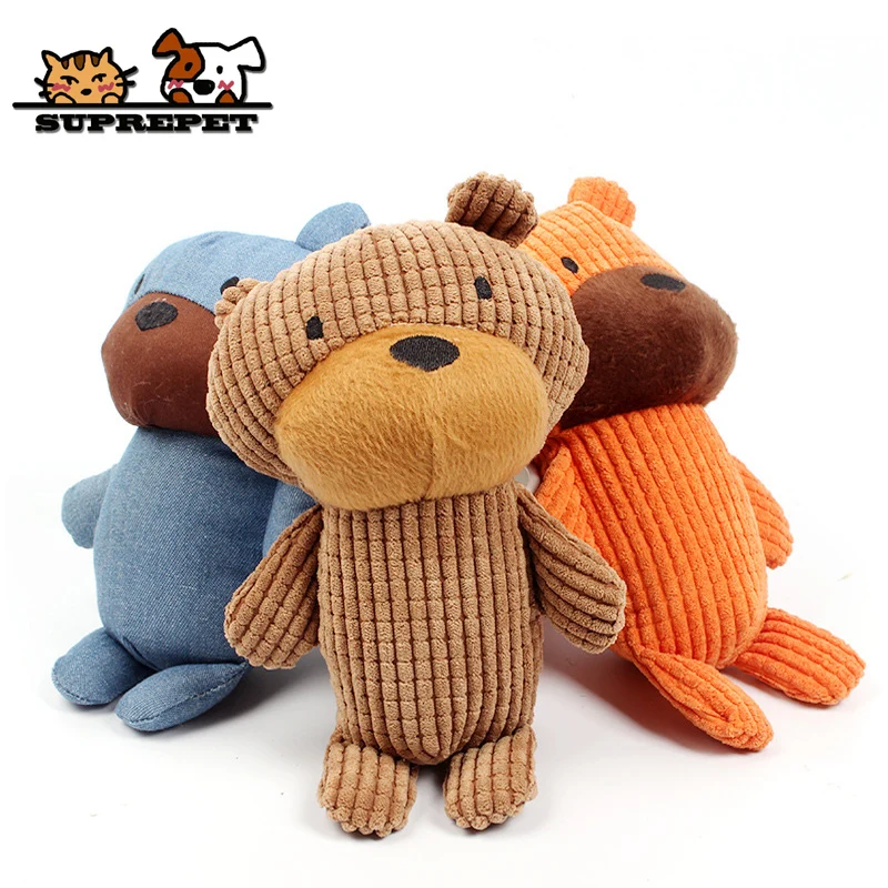 

SUPREPET 1PC Dog Pet Chew Toys Molar Soft Dolls Bite Squeak Toys for Dog Accessories Denim Material Durability Vocalization Bear