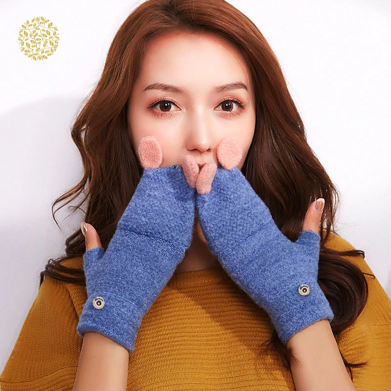 

Winter Gloves Fashion Women Winter Keep Warm Sweet Knitted Convertible Flip Top Fingerless Mittens Gloves HTML