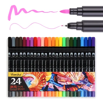 

Dual Marker pens - 24 Colors Dual Tip Brush Pens with Fineliner Tip 0.4mm Art Markers Set for Adult Coloring Books, Drawing