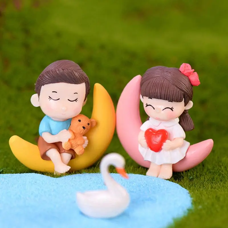 

2pcs Moon Couple PVC Romantic Figurines Craft Decorative Ornaments For Bonsai Home Table Decoration E65B