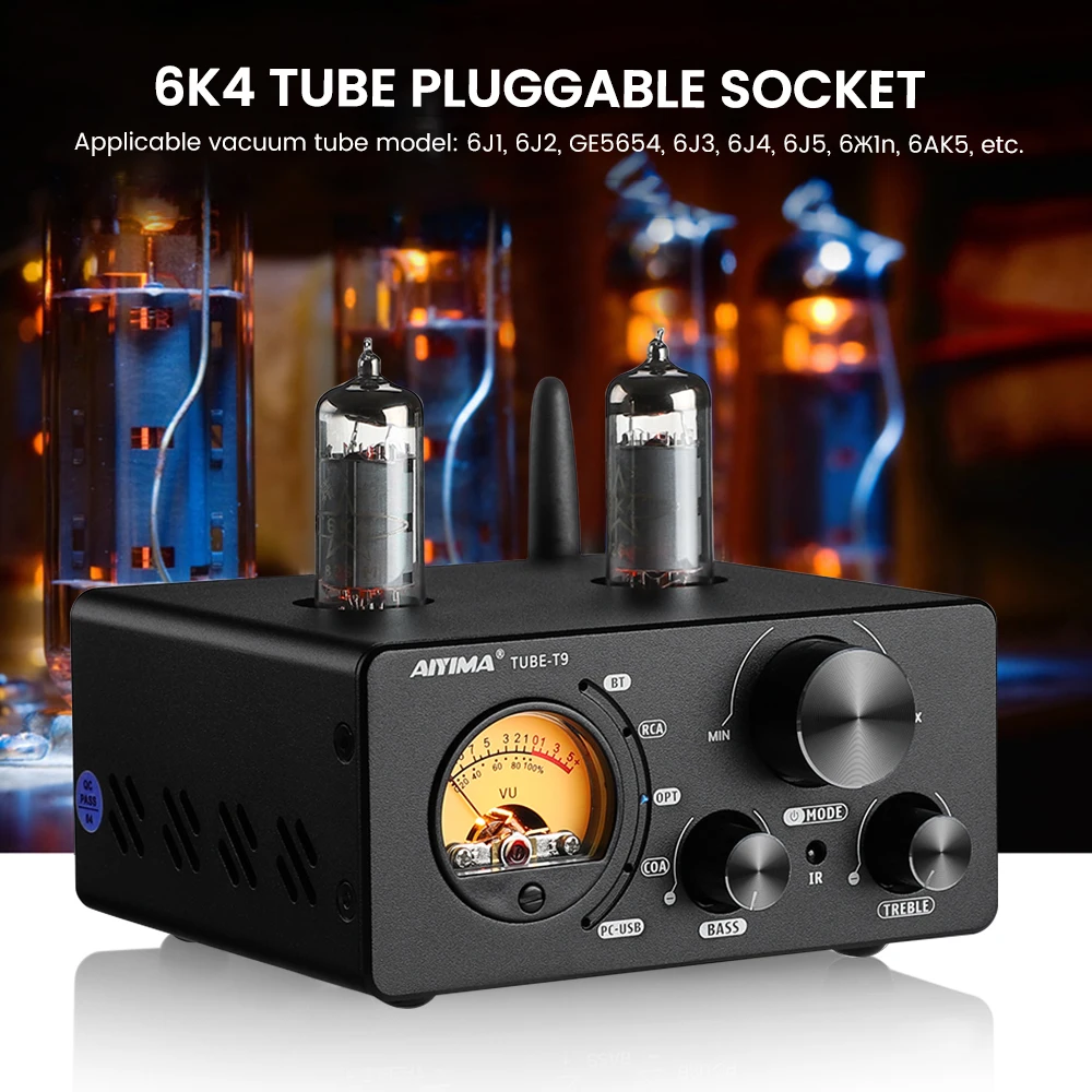 Tubo de Vácuo Aiyima Alta Fidelidade Bluetooth 5.0 Amplificador Usb Dac Estéreo Coax Optar Casa Áudio Potência vu Medidor 100w t9 - Image 2