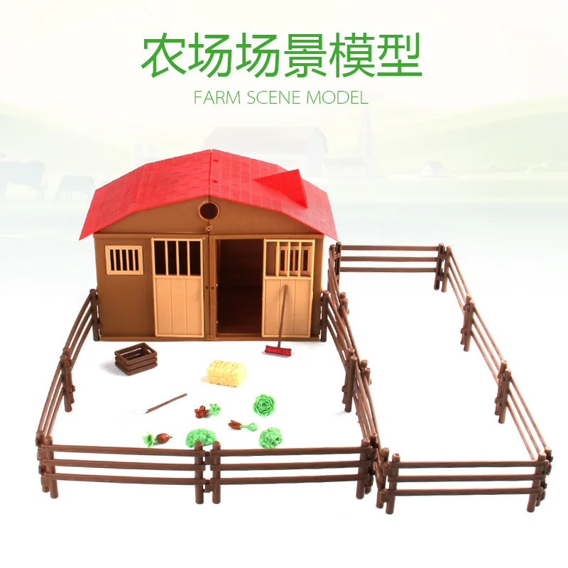 25PCS Set DIY Simulation Animals Farm Shed Doll House Action Figure Toys for Children Play Assembly Fence | Игрушки и хобби