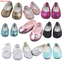 Nueva moda bebé lentejuelas muñeca zapatos 7cm zapatos manuales encantadores 43cm muñecas bebé recién nacido y 18 pulgadas muñeca envío gratis(China)