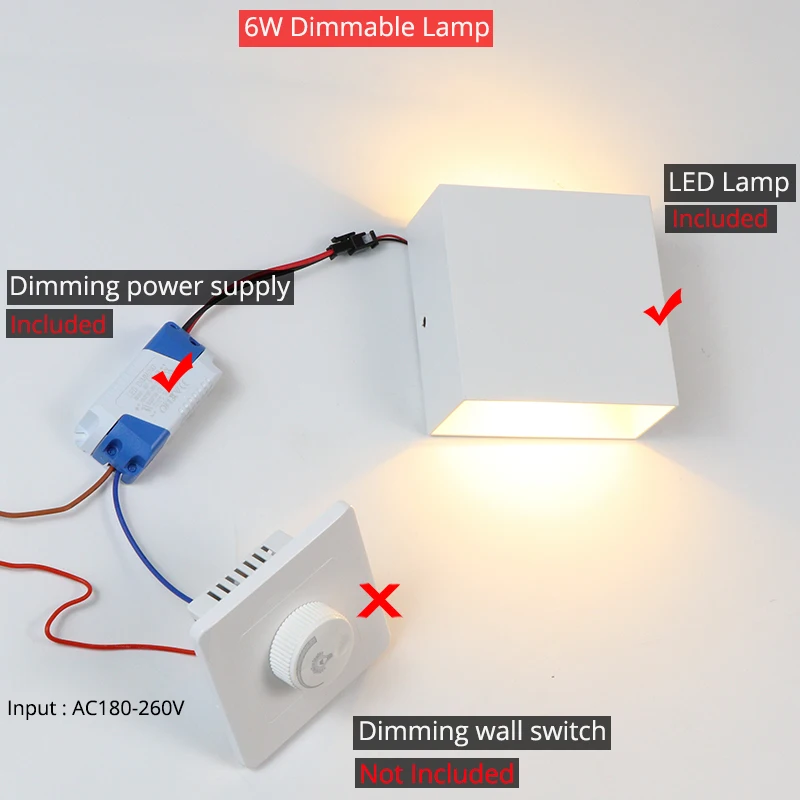 Indoor Wall Lamp 6W/10W LED Dimmable Wall Light Aisle Stair Decorate Lighting Fixture Bedroom Bedside Lamp Aluminium AC110V/220V