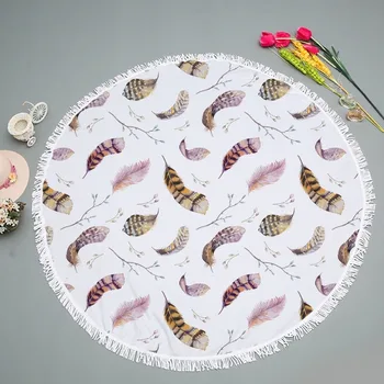 

Round printed beach towel, microfiber and tassel feather, can be customized Adult Colorful Quicksand Pattern