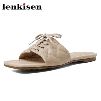 

Lenkisen gladiator vintage summer hot sale outside slipper peep toe low heel young lady streetwear fashion cozy shoes women L72