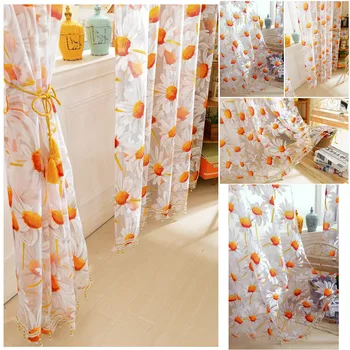 

New 2Pcs 100x250cm Elegant Sunflower Design Half Shading Window Curtain Divider with Beads Door Curtains Decoration