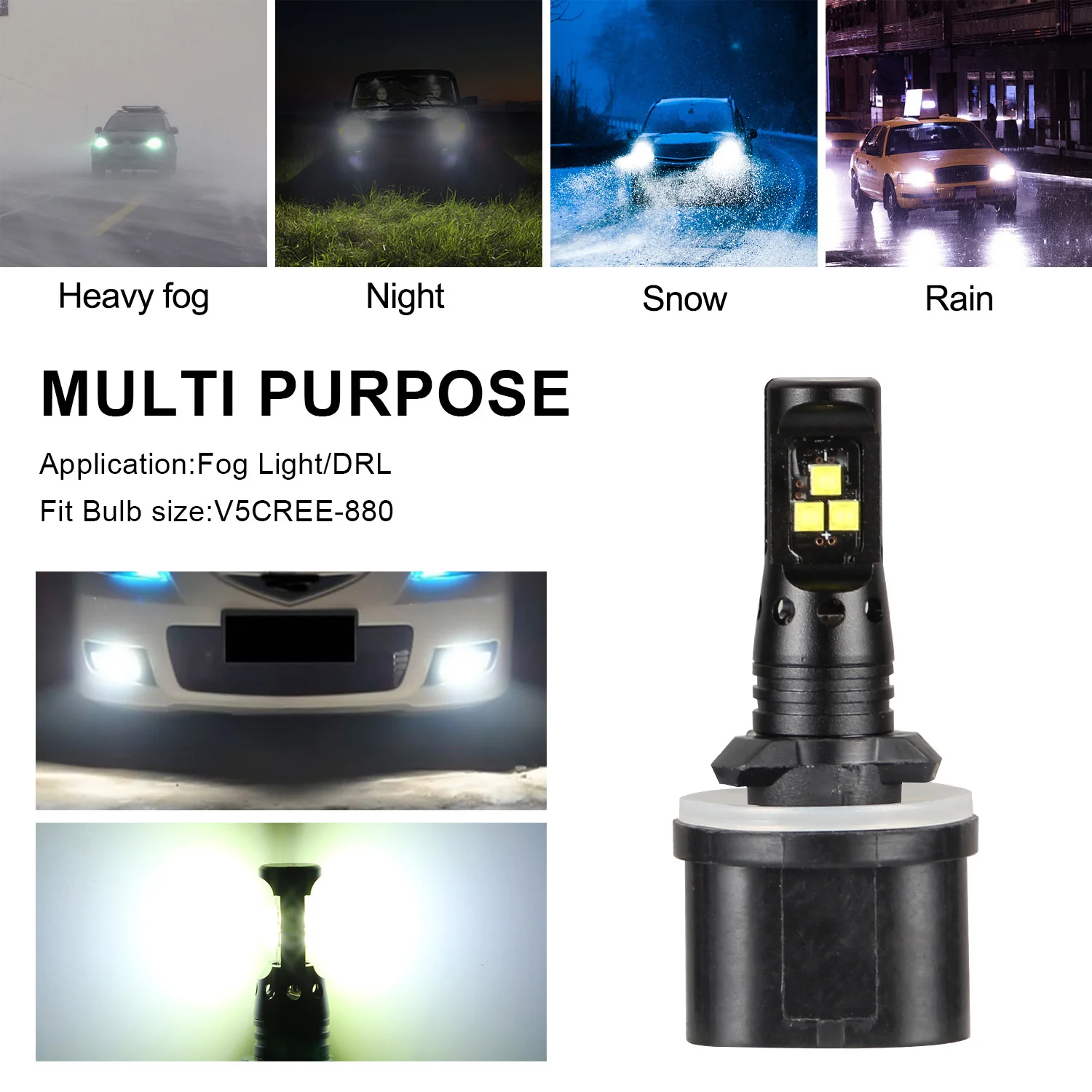 V5CSP-H11 Противотуманные фары DC12-24V 320 ° 40 Вт 6500K белые лампы ультра яркие внешние Сменные