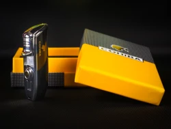 COHIBA Cigar Butane Lighter Cutter Sharp Cigar Accessories With And Gift Box Metal Windproof Lighter 3 Jet Blue Flame Gas Torch