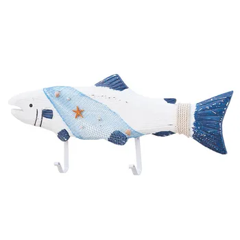 

49cm Mediterranean Style Fish Modeling Decoration Hook Bring Fishing Net Hat Hook Restaurant Living Room Hook