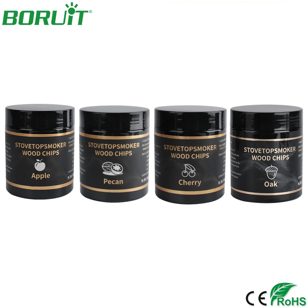 BORUiT Portable BBQ Wood Chips 4PCS/Set Apple Cherry Walnut Sawdust Oak Wood Chips For Grill Meat Food Cocktai Cooking Smoker