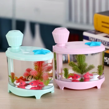 

New LED Light Multifunction Desktop Creative Fish Tank Humidifier Household Mini USB Ultrasonic Air Humidifier Beautiful Night L