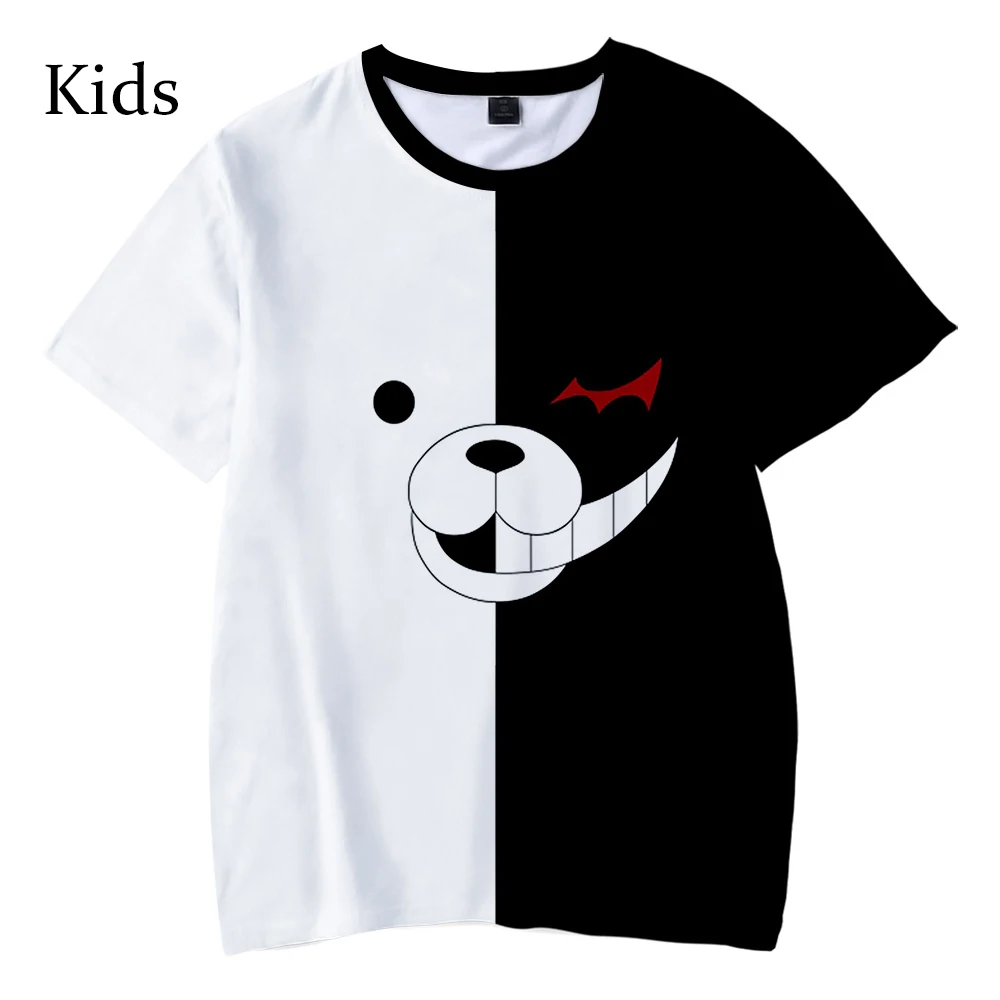 Детская модная футболка комикс 3D monokuma Лето Осень Повседневная с коротким рукавом