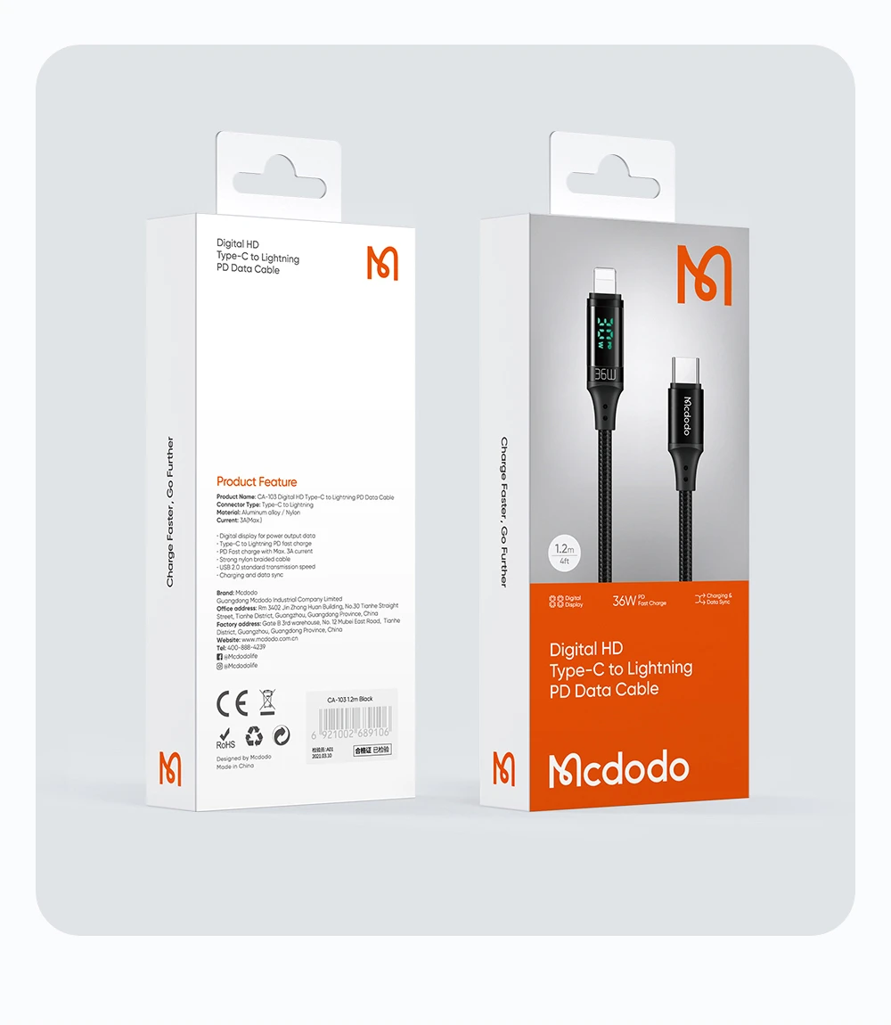 best fast charging cable for android Mcdodo Type C 36W Digital Display Data Cord PD to Lightning 3A Fast Charging Cable For iPhone 13 12 11 Pro Max iPad Charger Wire best iphone cable