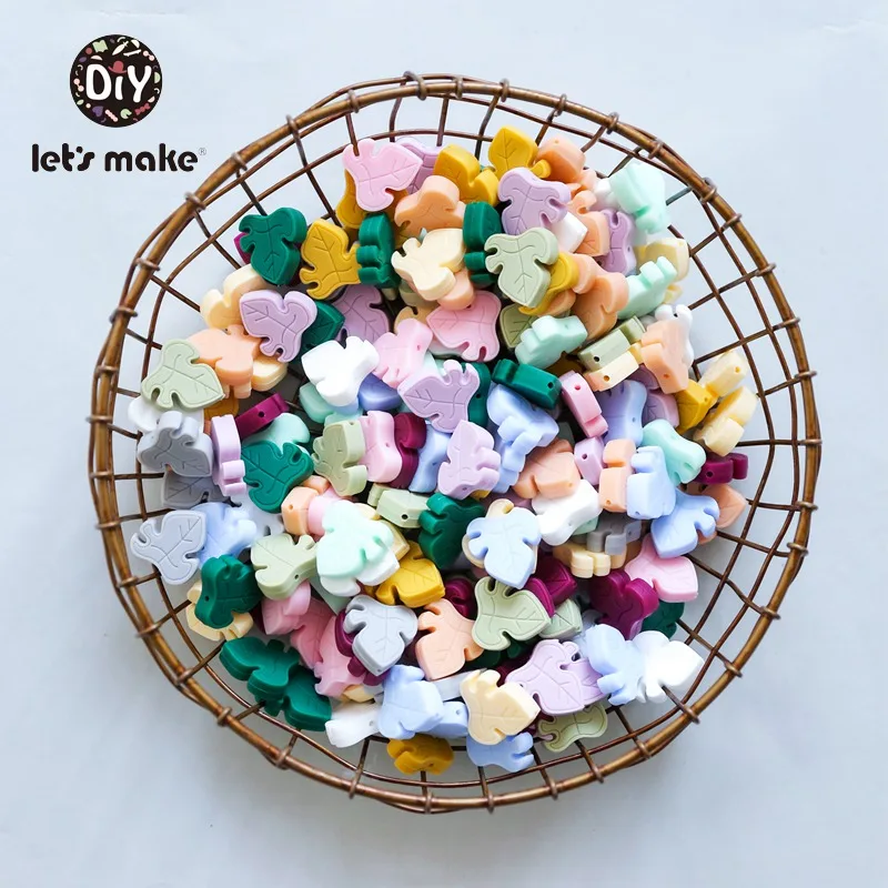 Let's Make Silicone Beads Teether Animals 10pcs Set Cross Cactus Unicorn Turtle Leaf Leaves BPA Free Food Grade Silicone Rodent