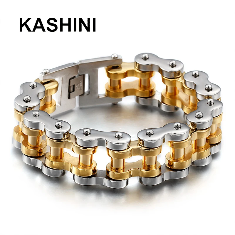 Мужской браслет с шармами из нержавеющей стали в стиле панк 22 мм широкий золотой черный тяжелый мотоцикл велосипед цепь браслет ювелирные изделия