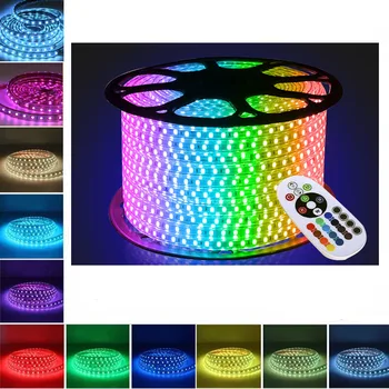 

AC 220V RGB LED Strip + Remote Controller IP65 Outdoor Use Flexible LED Light Strip for Room Ceiling Bedroom Cupboard Lighting