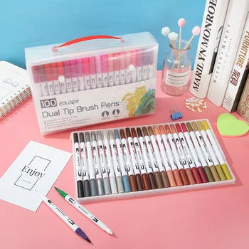 

100 Colors Sketch Marker Pen Set Watercolor Brush Markers Dual Tip Fineliner Color Pen for Drawing Bullet Journal Art Supplies