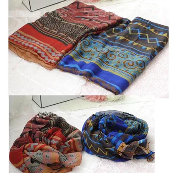 

New Fashion Striped Scarves New Bohemian National Wind Diamond Geometric Pattern Oversized Silk Scarf Loop Scarf Snood