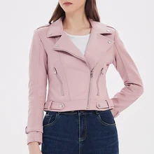 2022new New Autumn Women Faux Soft Leather Short Jacket Streetwear Female Zipper Moto Biker Turndown Collar Coat Outwear