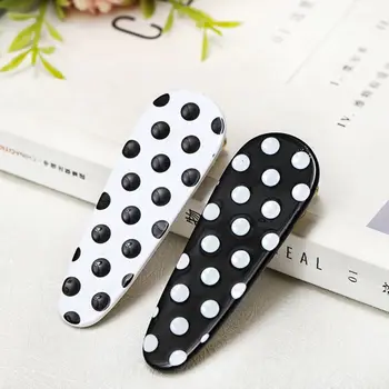 

2019 Women Girls Cute Vintage Polka Dot Acrylic Hair Clip Water Drop Rectangle Shape Duckbill Hairgrip Black White Styling