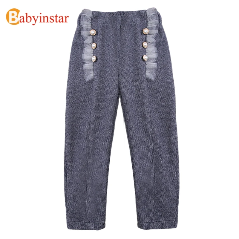 Babyinstar/Новинка; От 3 до 7 лет модные штаны с пуговицами; детская одежда для девочек; одежда для детей; эластичные штаны для девочек; одежда для малышей