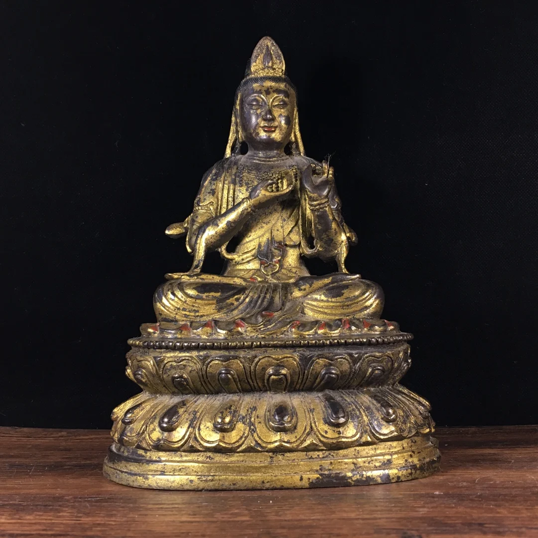 

9"Tibetan Temple Collection Old Bronze Cinnabar Lacquer Immeasurable Buddha Guanyin Bodhisattva Lotus Terrace Sitting Buddha