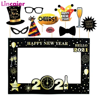 

2021 Happy New Year Paper Photo Frame Eve Party Decor Photo Booth Props Christmas Decorations for Home Photobooth Background