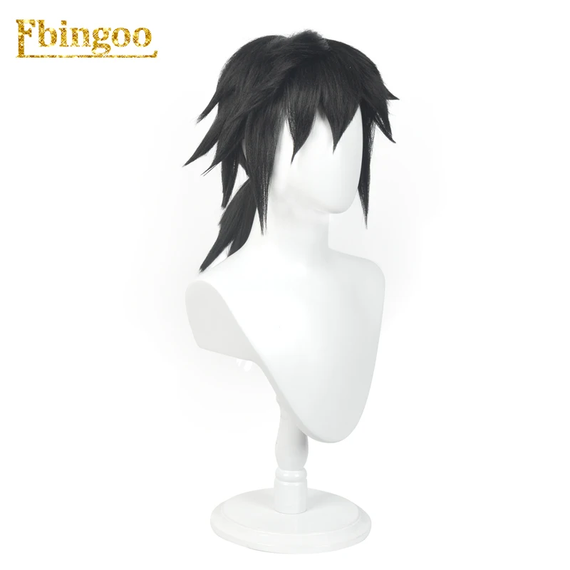 Ebingoo демон убийца Kimetsu без Yaiba томилочка Giyuu, черные, конский хвост, парик Для мужчин Для женщин синтетический термостойкий парик Косплэй костюм парик