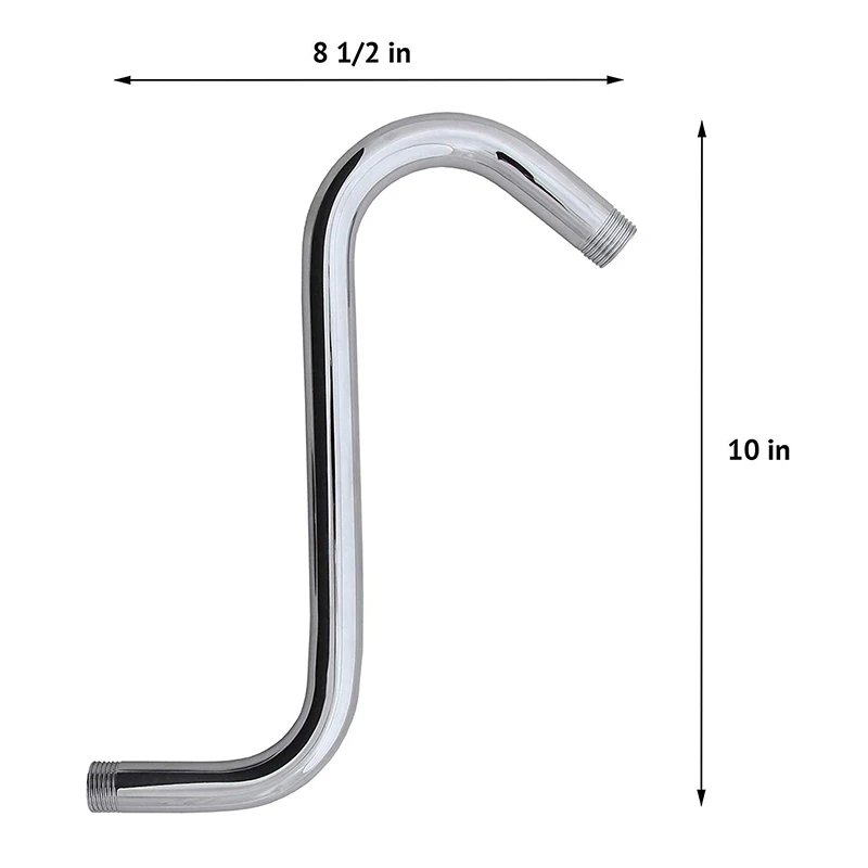 High Rise Shower Arm with Flange,"S" Shaped Shower Head Extension Arm, 10 Inch Chrome Shower Arm Extension