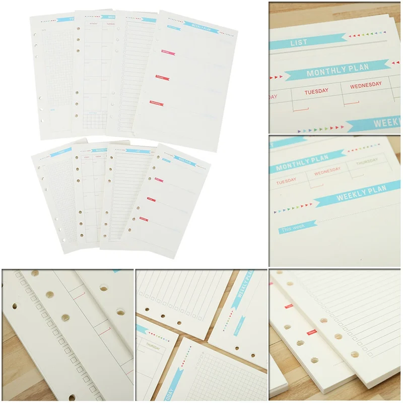 

Paper A5 A6 Pages Diary 6 Holes Loose Leaf Notebook Spiral Planner Refill Inner Weekly Monthly Plan To do List 40Pcs