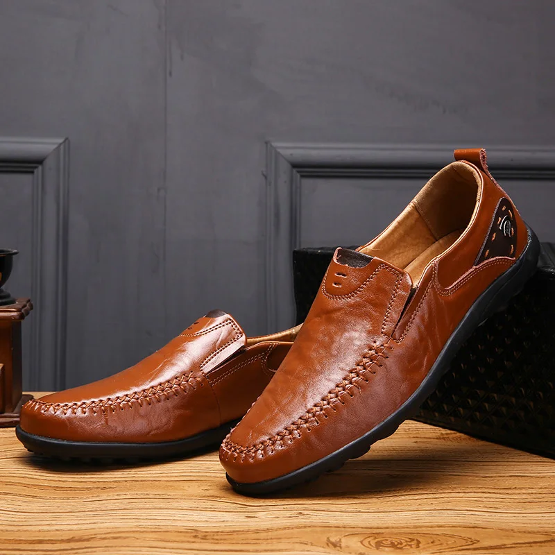 AREQW/кожаные лоферы; Мягкие Мокасины Мужская обувь слипоны обувь для вождения для Для мужчин мужские лоферы плоская подошва повседневная обувь для мужчин больших Размеры