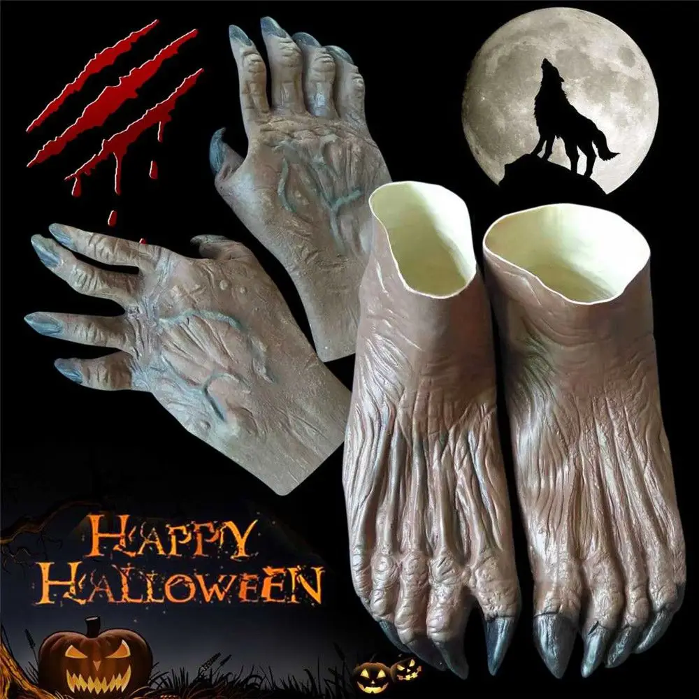 Halloween Werewolf Gloves Latex Wolf Claws Gloves Adult Hands Claws Gloves Horror Animal Paws Gloves Halloween Cosplay Fancy Dress Masquerade Party Supplies