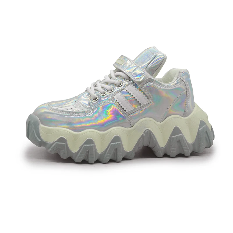 

Lucyever Silver Laser Chunky Sneakers Women 2020 Spring Thick Sole Platform Vulcanize Shoes Woman Lace Up Casual Footwear Female